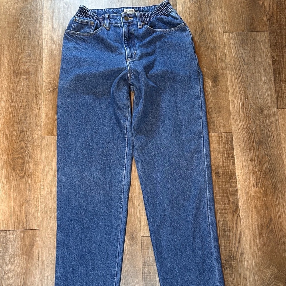 LL Bean Original Fit Relaxed Flannel Lined Jeans Blue Denim Plaid Size 4